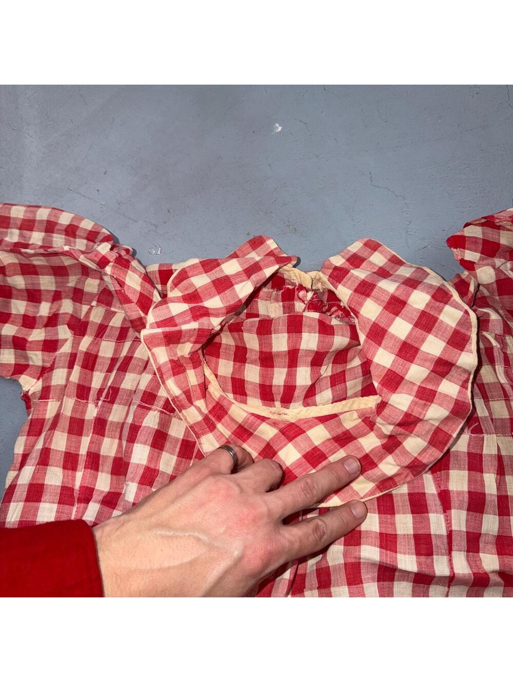 VTG 60s Red White Gingham Print Dress Eyelet Collar Picnic Sundress Rockabilly - Picture 15 of 15